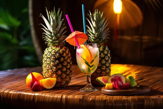 Cocktails Tiki exotiques avec parapluie et ananas