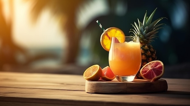 Cocktails tropicaux avec des fruits frais sur une magnifique plage paradisiaque