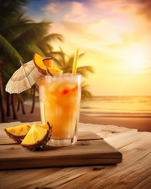 Cocktails tropicaux avec des fruits frais sur une magnifique plage paradisiaque