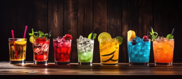 Photo cocktails variés sur une surface en bois