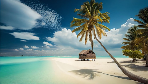 Cocotier sur une incroyable plage de sable blanc parfaite sur l'île des Maldives Générer Ai