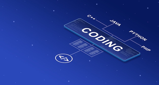 Codage sur écran intelligent dans le système avec les noms des langues de programme 3d