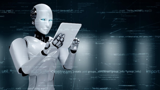 Codage de programmation d'huminoïde d'intelligence artificielle de robot futuriste