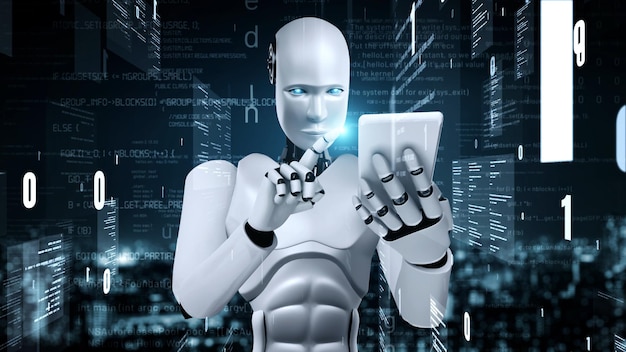 Codage de programmation d'huminoïde d'intelligence artificielle de robot futuriste