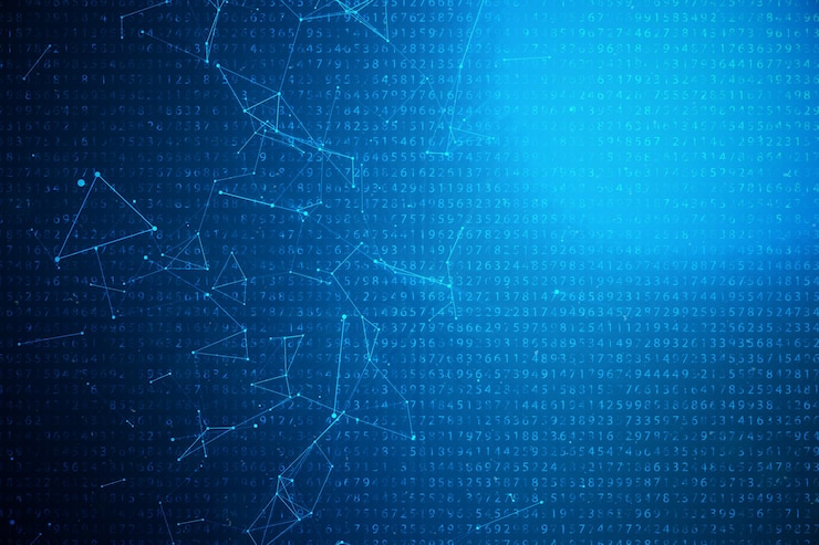 Photo code numérique d'illustration 3d sur fond bleu. code conceptuel, données cryptées.