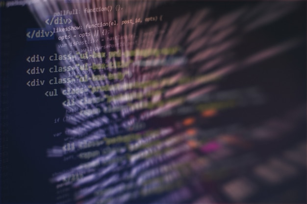 Code de programmation développeur. Code de script informatique abstrait. Écran de code de programmation du développeur de logiciels. Temps de travail de programmation de logiciels.
