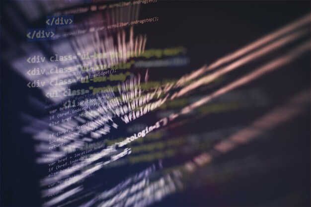 Code de programmation développeur. Code de script informatique abstrait. Écran de code de programmation du développeur de logiciels. Temps de travail de programmation de logiciels.