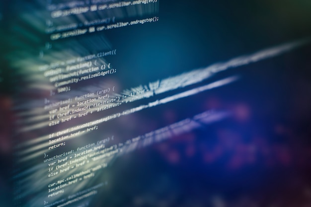 Code de programmation développeur. Code de script informatique abstrait. Écran de code de programmation du développeur de logiciels. Temps de travail de programmation de logiciels.