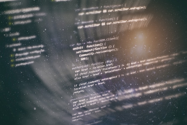 Code de programmation développeur. Code de script informatique abstrait. Écran de code de programmation du développeur de logiciels. Temps de travail de programmation de logiciels.