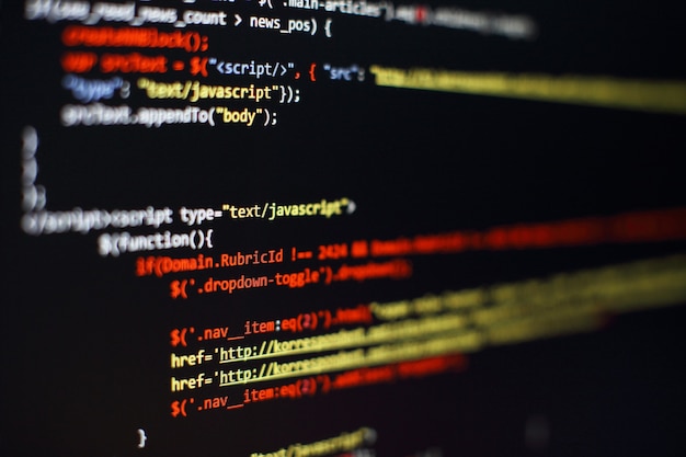 Code de programmation de développeur de logiciels. Code de script informatique abstrait. Mise au point sélective