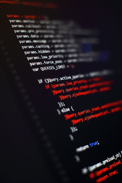 Code de programmation de développeur de logiciels. Code de script informatique abstrait. Mise au point sélective