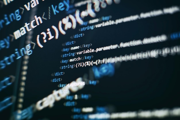 Code de programmation du développeur de logiciels Code de script informatique abstrait Écran de code de programmation du développeur de logiciels