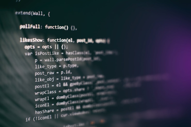 Photo code de programmation du développeur de logiciels. code de script informatique abstrait. mise au point sélective
