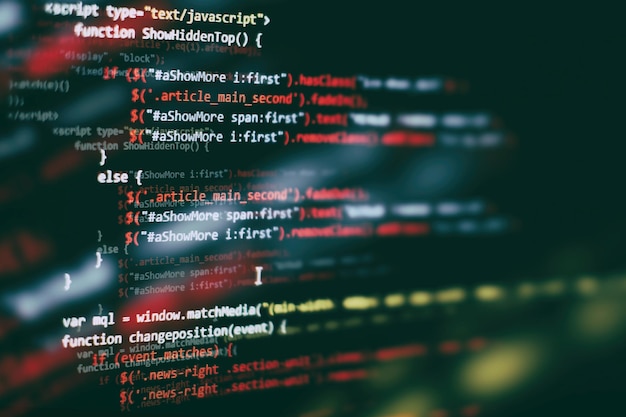 Code de programmation du développeur de logiciels. Code de script informatique abstrait. Mise au point sélective
