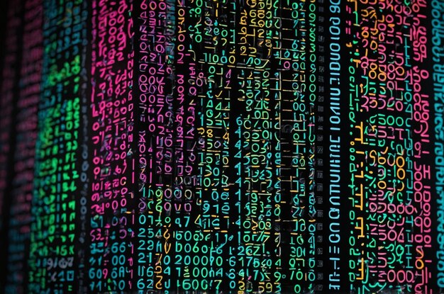 Code de programmation numérique au néon sur matrice noire