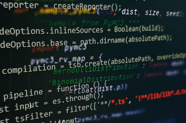 Code de script informatique abstrait. Écran de code de programmation du développeur de logiciels. Temps de travail de programmation de logiciels. Texte de code écrit et créé entièrement par moi-même.