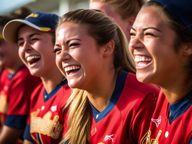 Coéquipiers heureux du softball