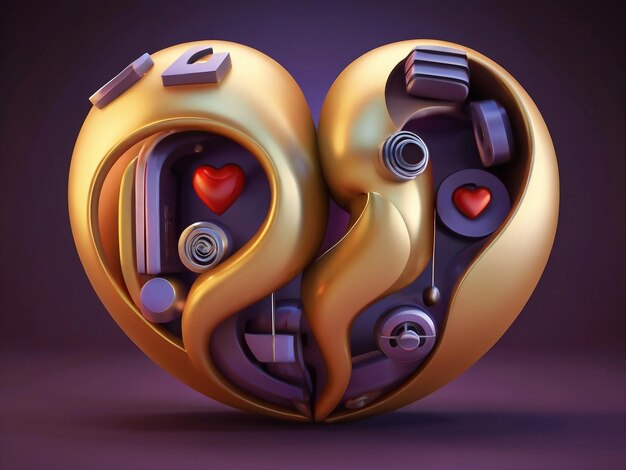 Photo cœur 3d et autres symboles et affiche de valentin