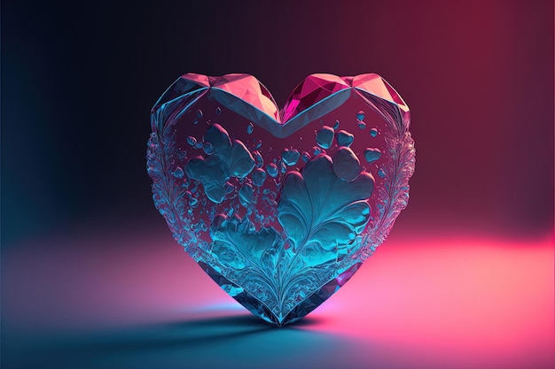 coeur 3d, dans un style de couleur rose cristal cyan, aspect diamant