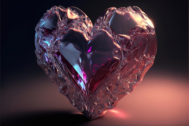 coeur 3d dans un style de couleur violet cristal orange avec des regards de diamant