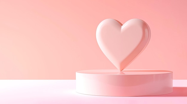 Coeur 3D sur le podium sur un fond minimaliste