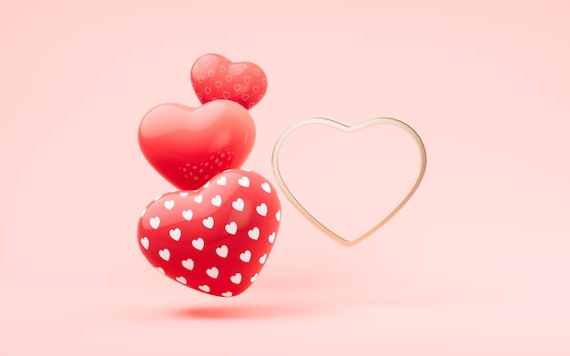 Coeur d'amour avec célébration du festival de style dessin animé 3d rendu 3d