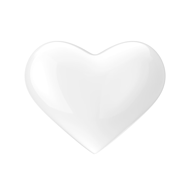 Coeur d'amour nacré blanc sur fond blanc. Rendu 3D