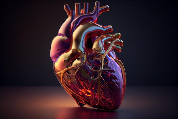 Coeur anatomique médical rendu 3d coeur réaliste doux ai générateur de lumière