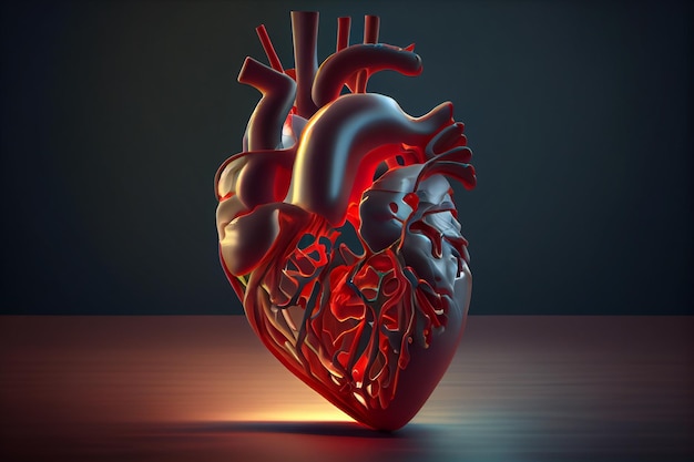 Coeur anatomique médical rendu 3d coeur réaliste doux ai générateur de lumière