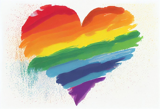 Coeur arc-en-ciel lgbt sur le style aquarelle de fond blanc Generative AI