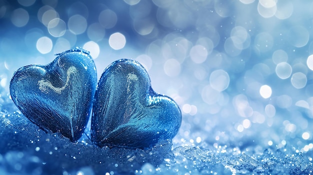 Le cœur bleu de cristal, la fête de la Saint-Valentin, le glitter, le luxe, le fond.
