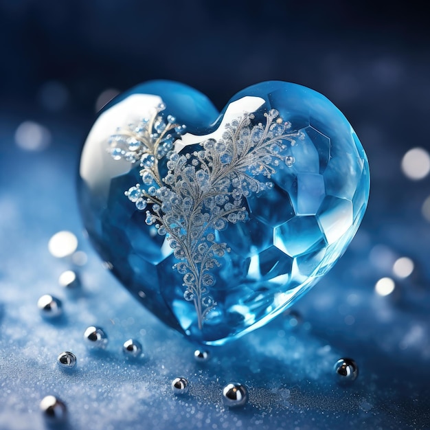 Un coeur bleu avec un flocon de neige à l'intérieur