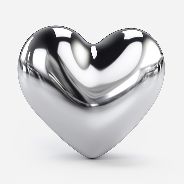 Coeur brillant en argent 3D isolé sur un fond transparent