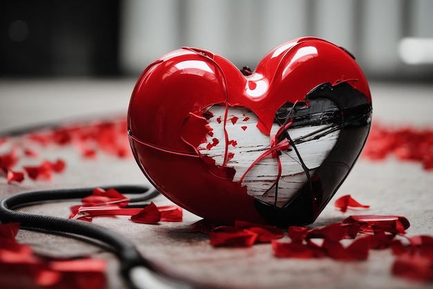 Photo le cœur brisé forme l'échec rouge l'amour fissuré l'âme la dépression symbole de la malchance drame abstract