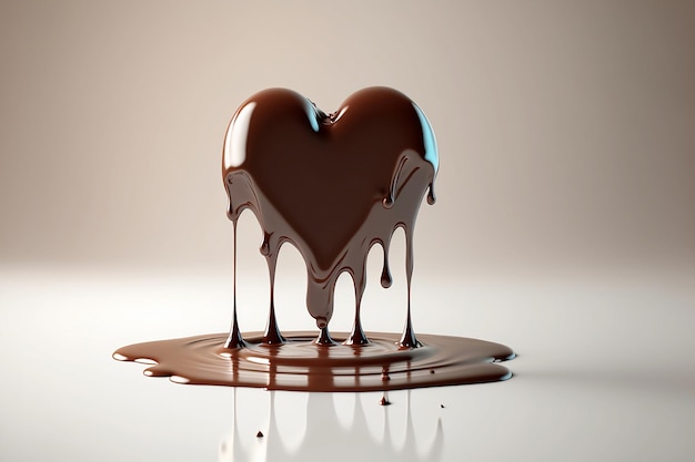 Coeur en chocolat avec du chocolat qui coule sur fond clair