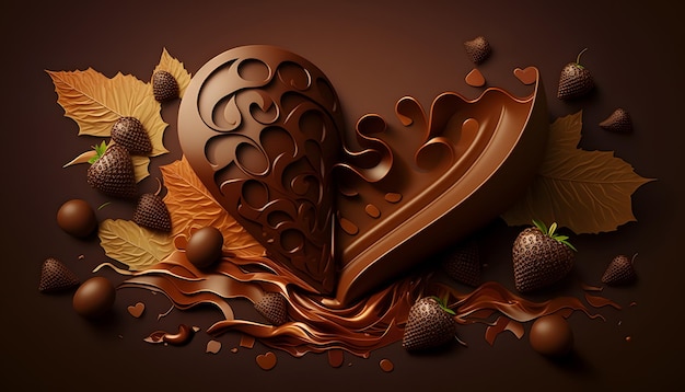 Un coeur en chocolat avec le mot chocolat dessus