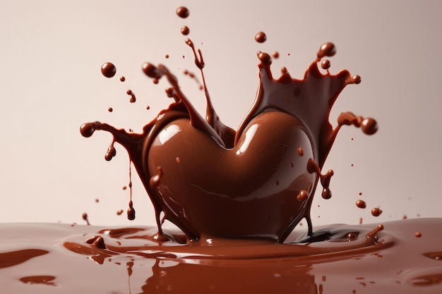 Un cœur en chocolat s'éclaboussant dans l'eau IA générative