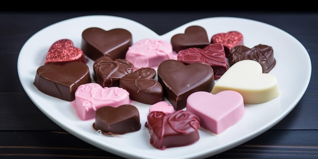 Un coeur chocolats en assiette