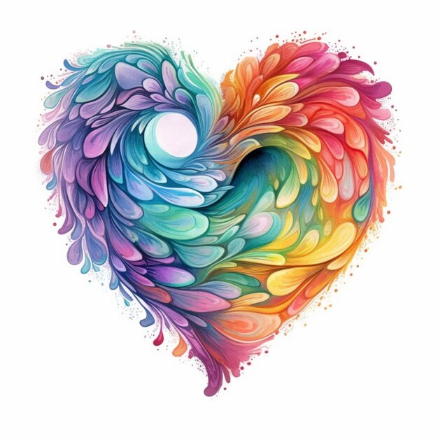 Un coeur coloré avec des éclaboussures d'aquarelle dessus ai générative
