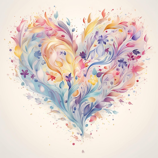 Cœur coloré avec ornement floral sur fond blanc Illustration vectorielle