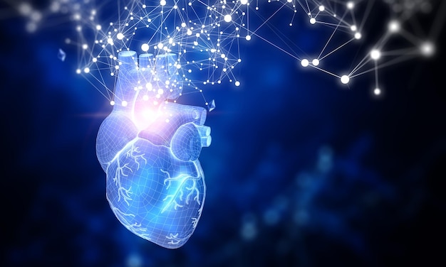 Coeur comme symbole des innovations en médecine. Technique mixte
