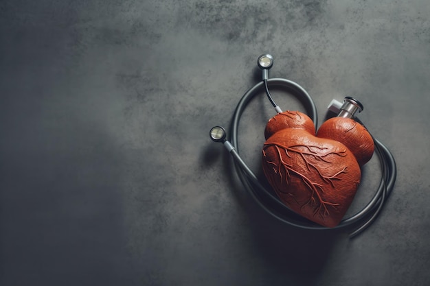 Coeur de concept de soins de santé et stéthoscope sur fond gris