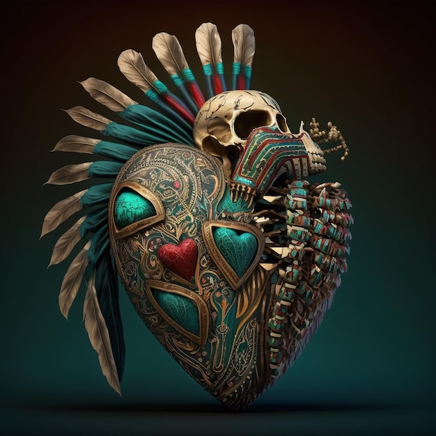Un coeur avec un crâne et un crâne dessus