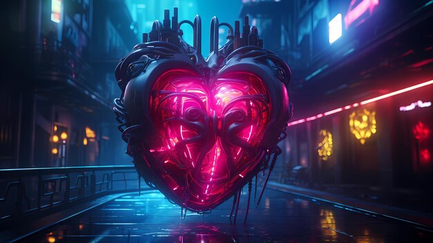 Cœur cyberpunk rétro futuriste avec des néons