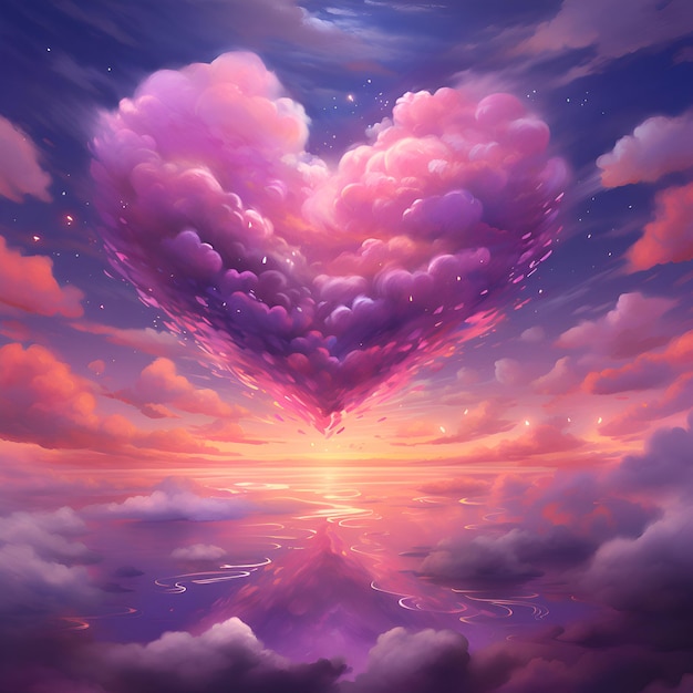 Le cœur dans le ciel avec les nuages le jour de la Saint-Valentin