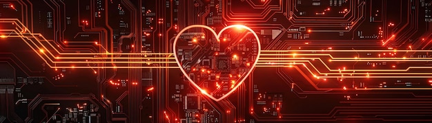 Photo le cœur dans les circuits métaphore de l'amour technologique