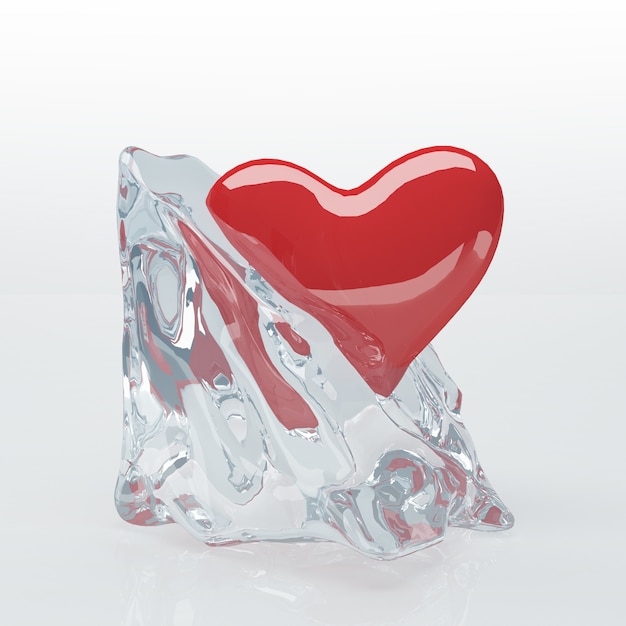 Coeur dans le cube de glace