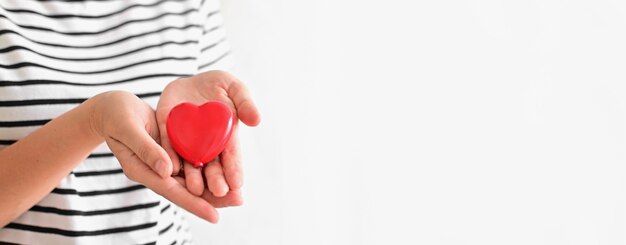 Coeur dans les mains de la femme sur fond blanc Bonne fête des mères ou Journée internationale des familles