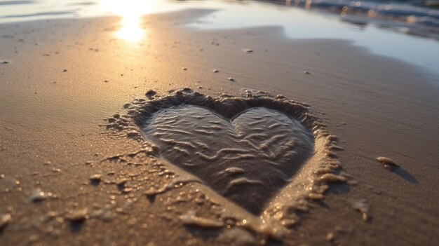 Un coeur dans le sable sur une plage