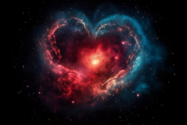 Un coeur dans l'univers avec le mot amour dessus